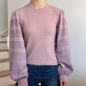 Club Monaco Woven Sleeve Crew Neck Knit Textured Mauve Lavender Top Size XS